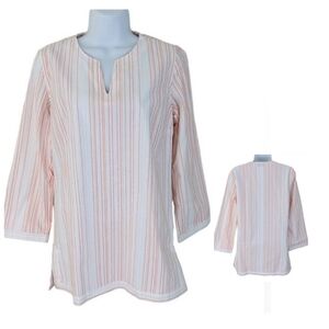 UNTUCKit Women's Durfort Striped Peach & White V-Neck Top Size 8